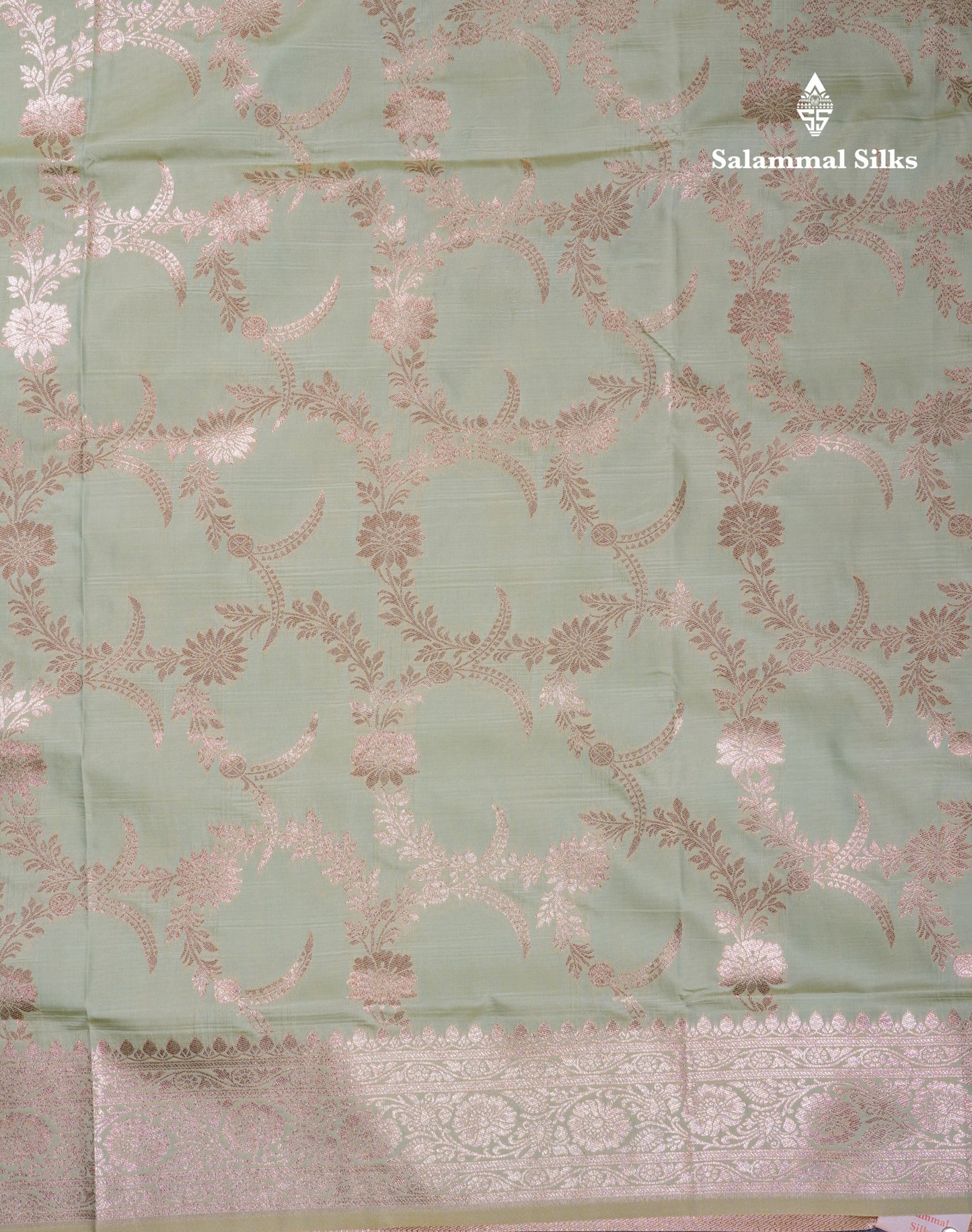 Beautiful Peacock Green Semi Banaras Saree With Fancy Border