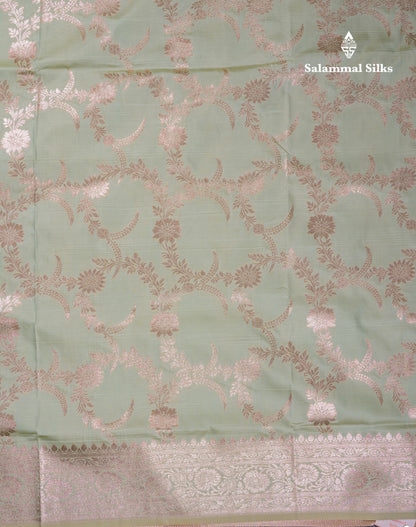 Beautiful Peacock Green Semi Banaras Saree With Fancy Border