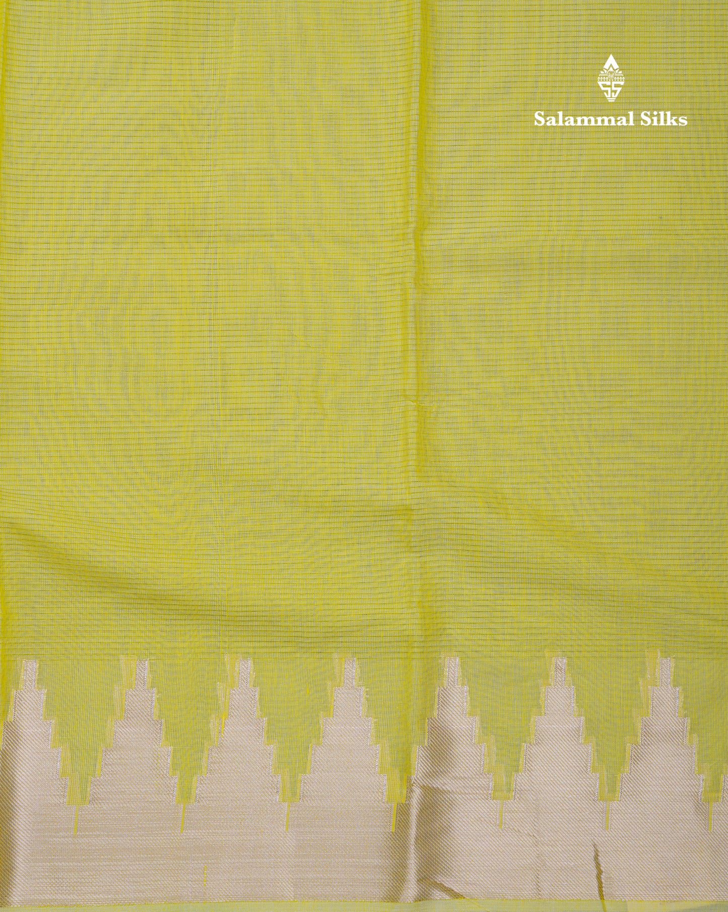 Lemon Yellow Beautiful Horizontal Lines Cotton Mix Fancy Saree With Silver Zari Temple Border