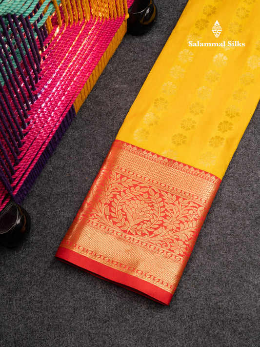Semi Silk Pattu Pavadai (Yellow) with Chilly Red Blouse 27"