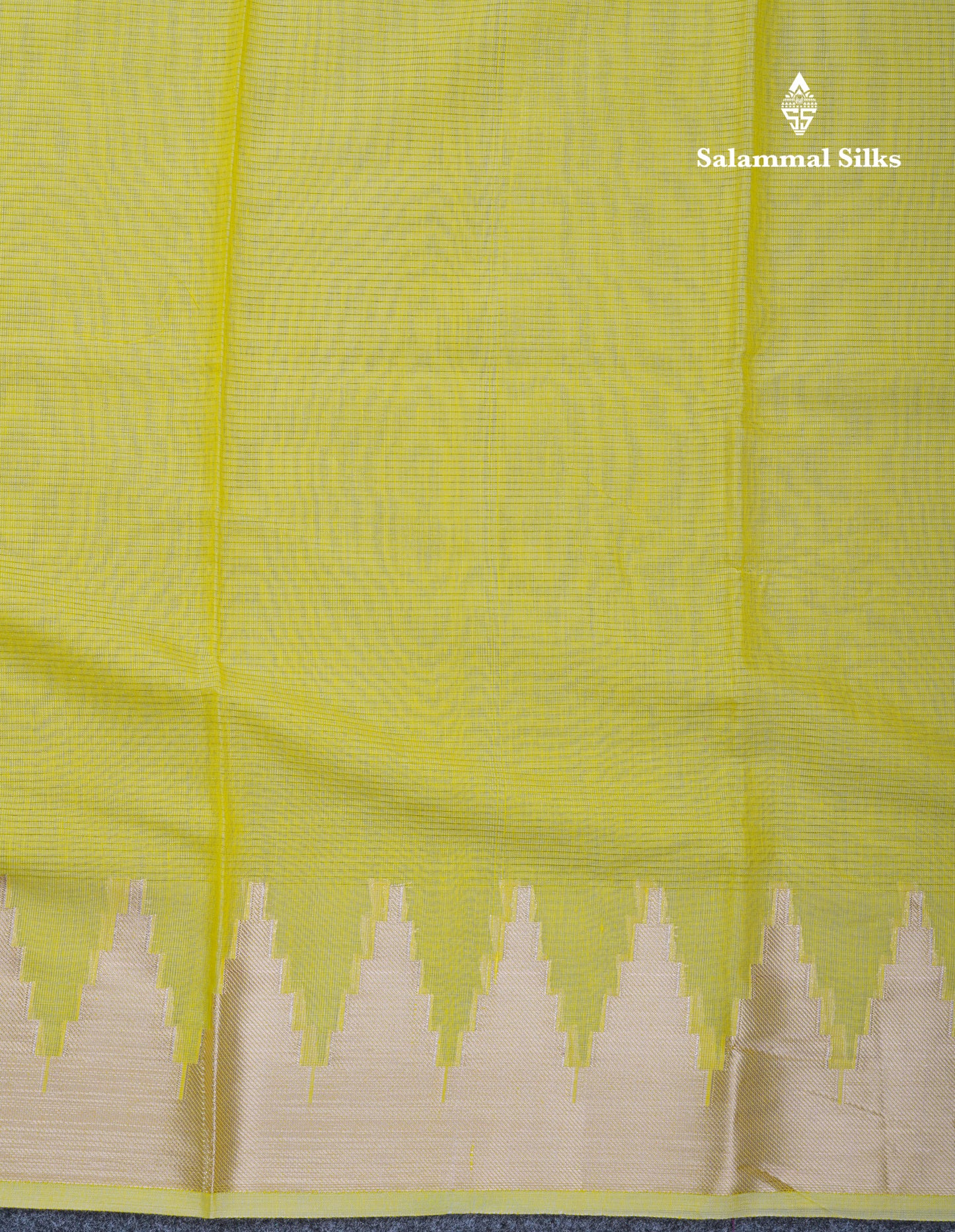 Lemon Yellow Beautiful Horizontal Lines Cotton Mix Fancy Saree With Silver Zari Temple Border