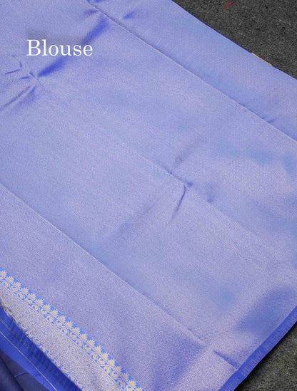 Beautiful Lavender Ikkat And Buttas Semi Silk Fancy Saree With Violet Blouse