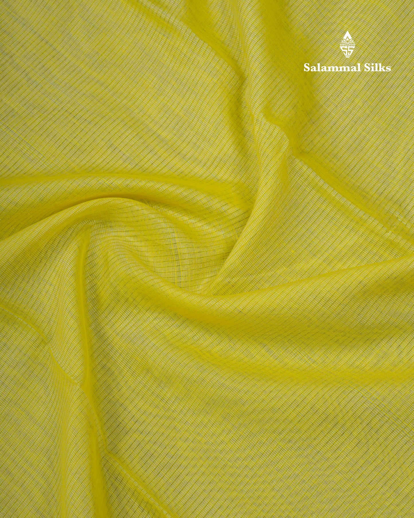 Lemon Yellow Beautiful Horizontal Lines Cotton Mix Fancy Saree With Silver Zari Temple Border