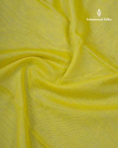 Lemon Yellow Beautiful Horizontal Lines Cotton Mix Fancy Saree With Silver Zari Temple Border