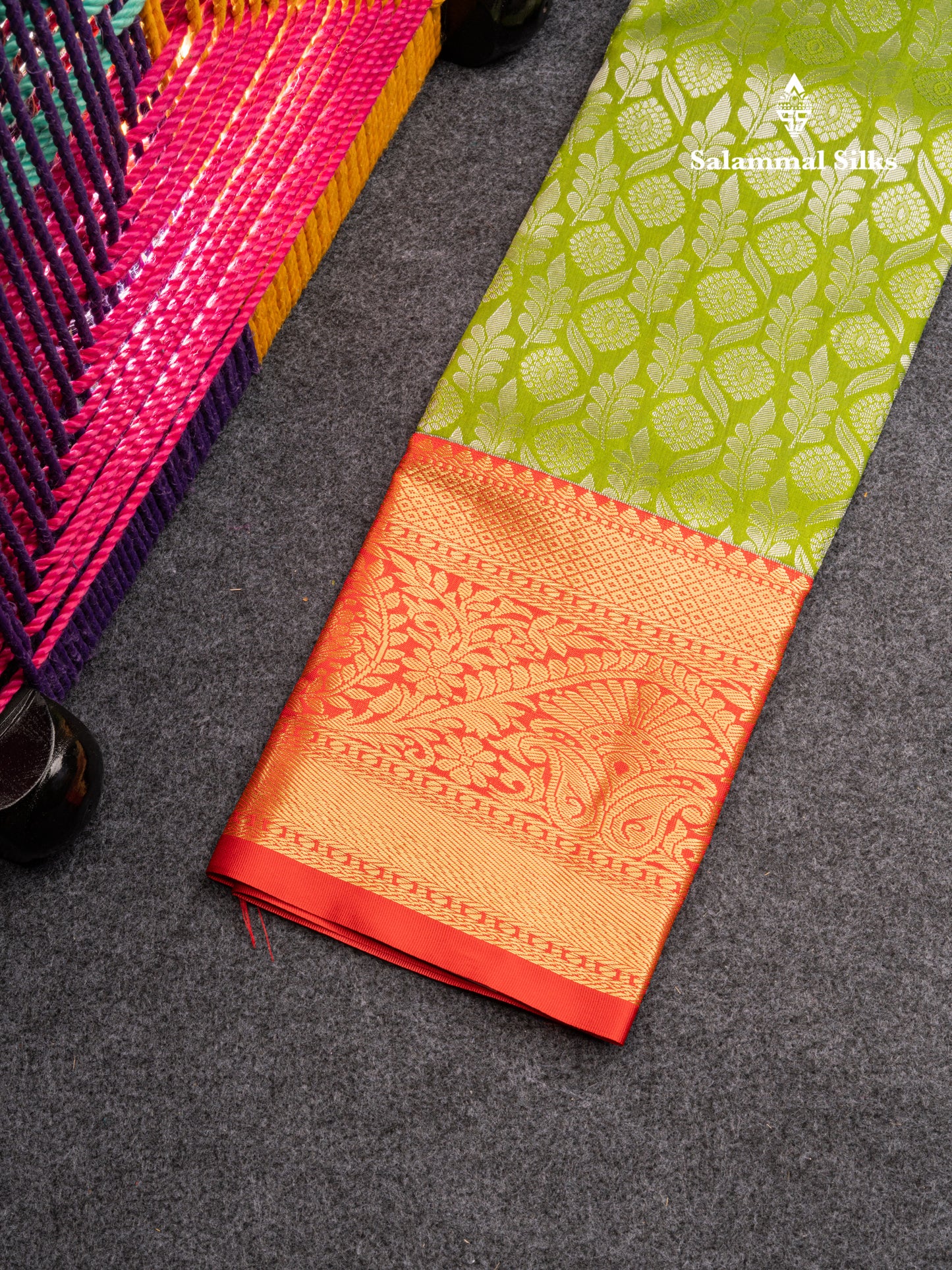 Semi Silk Pattu Pavadai (Green) with Chilly Red Blouse 27"