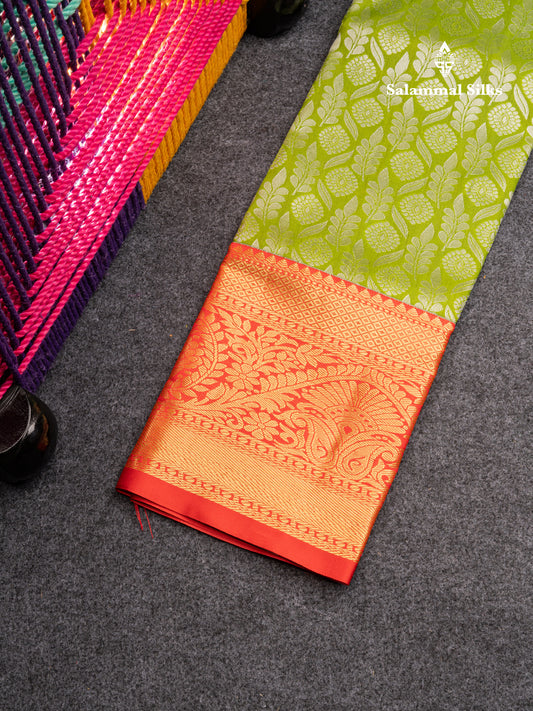Semi Silk Pattu Pavadai (Green) with Chilly Red Blouse 27"