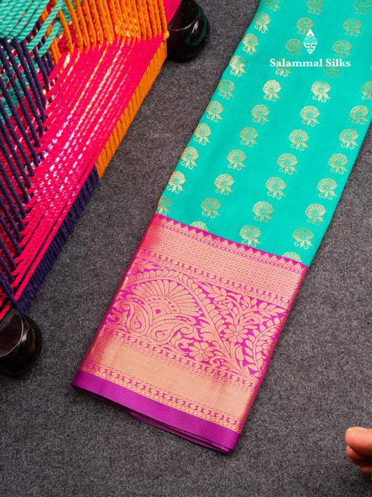Semi Silk Pattu Pavadai (Sapphire Green) with Purple Blouse 27"