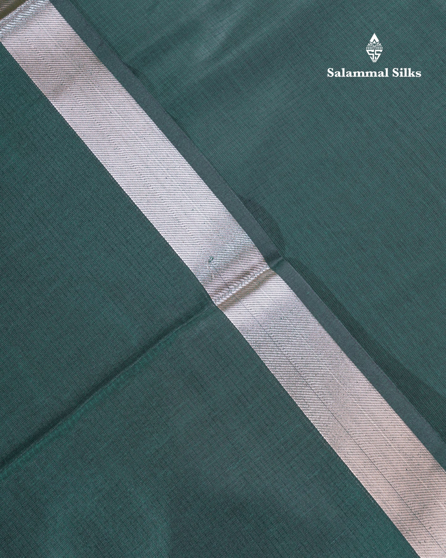 Bottle Green Beautiful Horizontal Lines Cotton Mix Fancy Saree With Silver Zari Temple Border