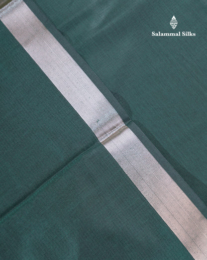Bottle Green Beautiful Horizontal Lines Cotton Mix Fancy Saree With Silver Zari Temple Border