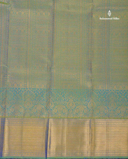 Bridal Pure Kanjivaram Silk Saree - Dual Tone Olive Green Colour Body With Traditional Border