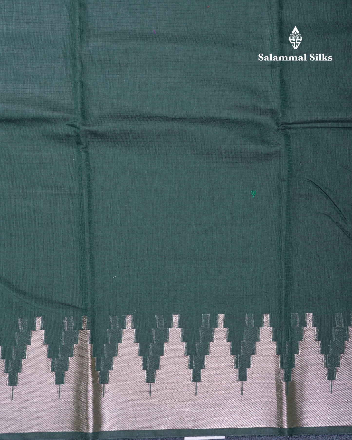 Bottle Green Beautiful Horizontal Lines Cotton Mix Fancy Saree With Silver Zari Temple Border