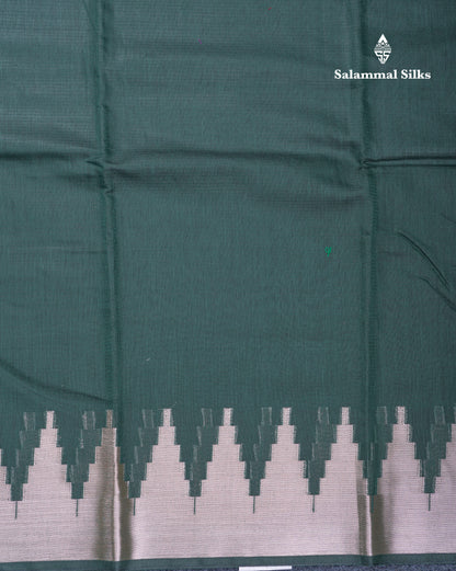 Bottle Green Beautiful Horizontal Lines Cotton Mix Fancy Saree With Silver Zari Temple Border
