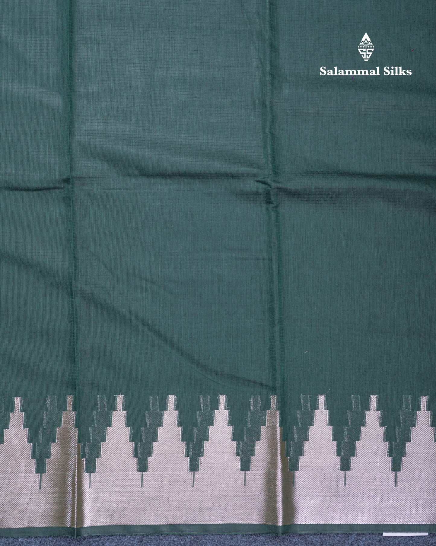 Bottle Green Beautiful Horizontal Lines Cotton Mix Fancy Saree With Silver Zari Temple Border