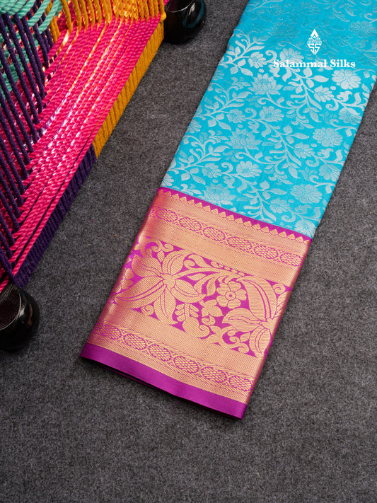 Semi Silk Pattu Pavadai (Light Ramar Blue) with Purple Blouse 27"