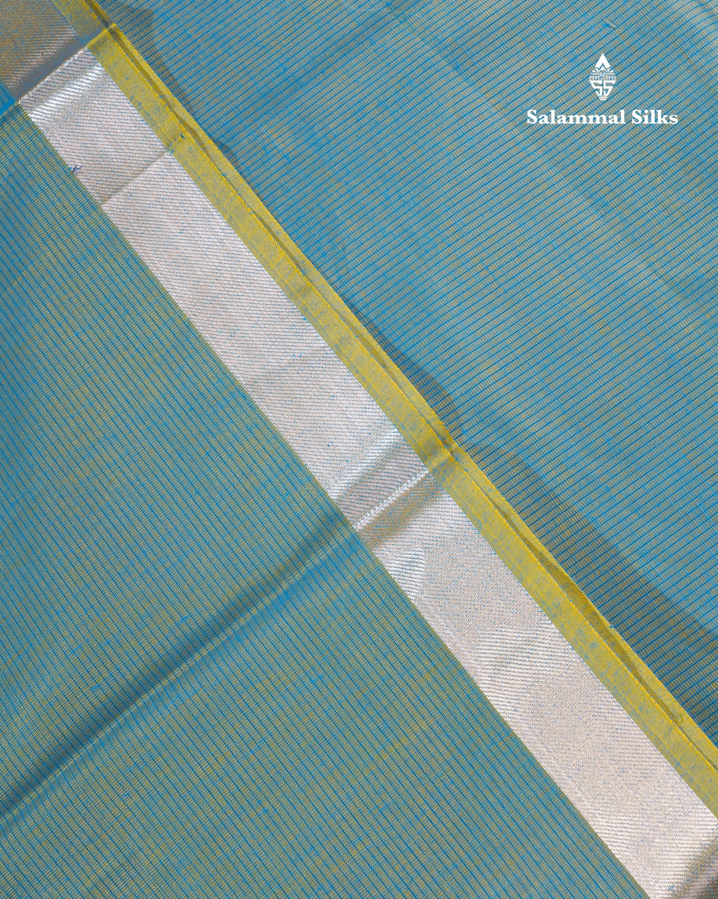 Dual Tone Green Beautiful Horizontal Lines Cotton Mix Fancy Saree With Silver Zari Temple Border