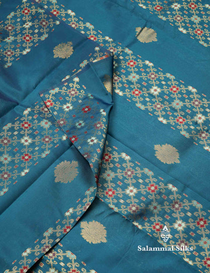 Beautiful Lavender Ikkat And Buttas Semi Silk Fancy Saree With Violet Blouse