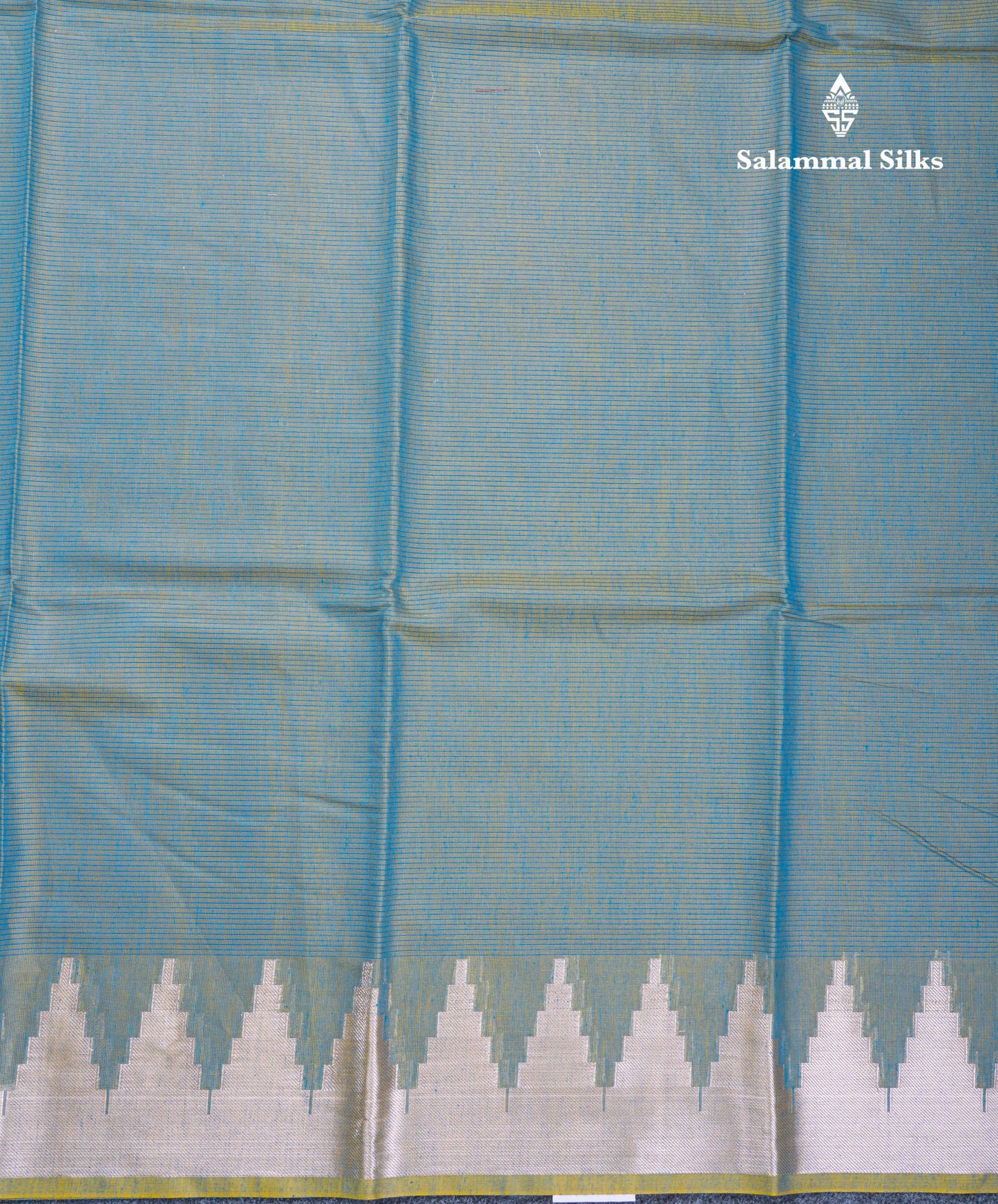 Dual Tone Green Beautiful Horizontal Lines Cotton Mix Fancy Saree With Silver Zari Temple Border