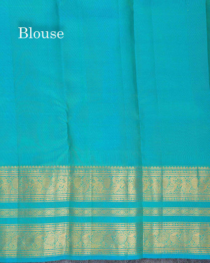 Bridal Pure Kanjivaram Silk Saree - Pista Green Colour Body With Contrast Sapphire Blue Traditional Border