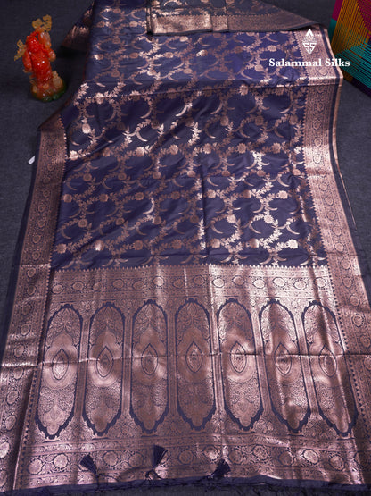 Beautiful Peacock Green Semi Banaras Saree With Fancy Border