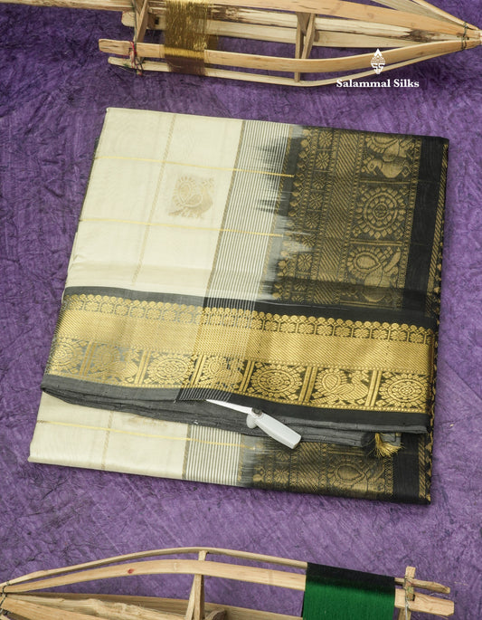 Half White Zari Checks Pure Silk Cotton Saree With Traditional Gold Zari Border