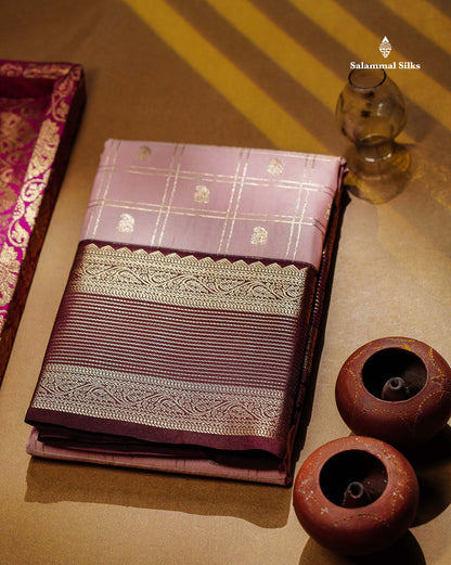 Semi Silk Saree - Mustard Yellow Mango Butta With Checks Along With Contrast Dark Brown Traditional Border