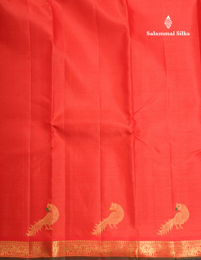 Red Vairaoosi Pure Kanjivaram Silk Saree Menakari Work Parrrot Design With Small Traditional Self Border