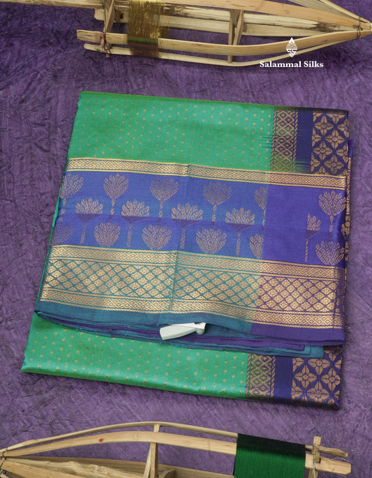 Sapphire Blue Pure Silk Cotton Saree With Contrast Royal Blue Fancy Border