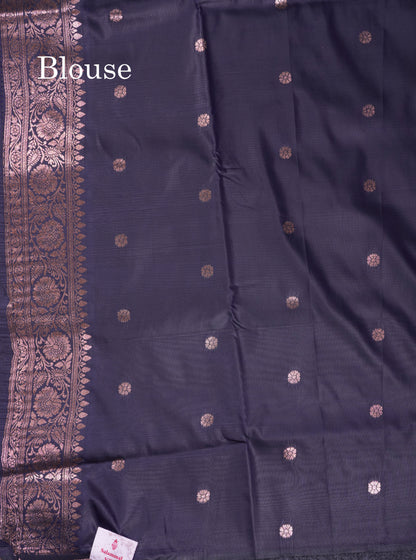 Beautiful Peacock Green Semi Banaras Saree With Fancy Border