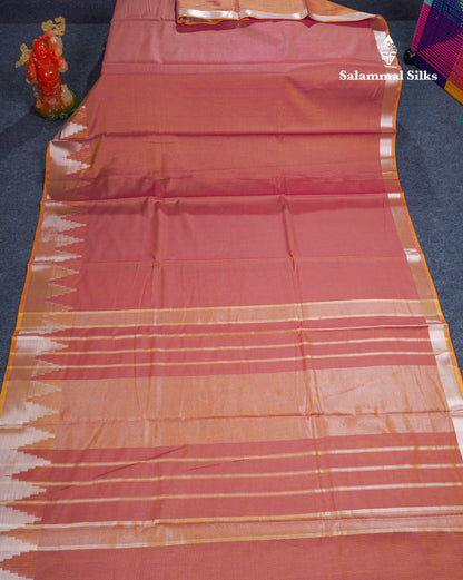 Dual Tone Mustard Yellow Beautiful Horizontal Lines Cotton Mix Fancy Saree With Silver Zari Temple Border