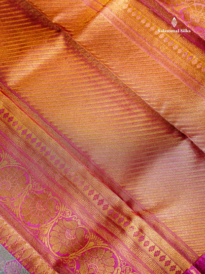 Light Green Colour Pure Kanjivaram Tissue Silk Saree with Pink Border