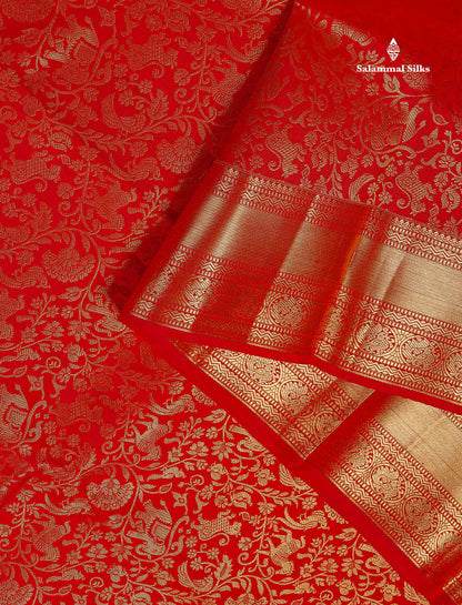Vanasingaram Bridal Pure Kanjivaram Silk Saree - Redish Maroon Colour Body With Traditional Border