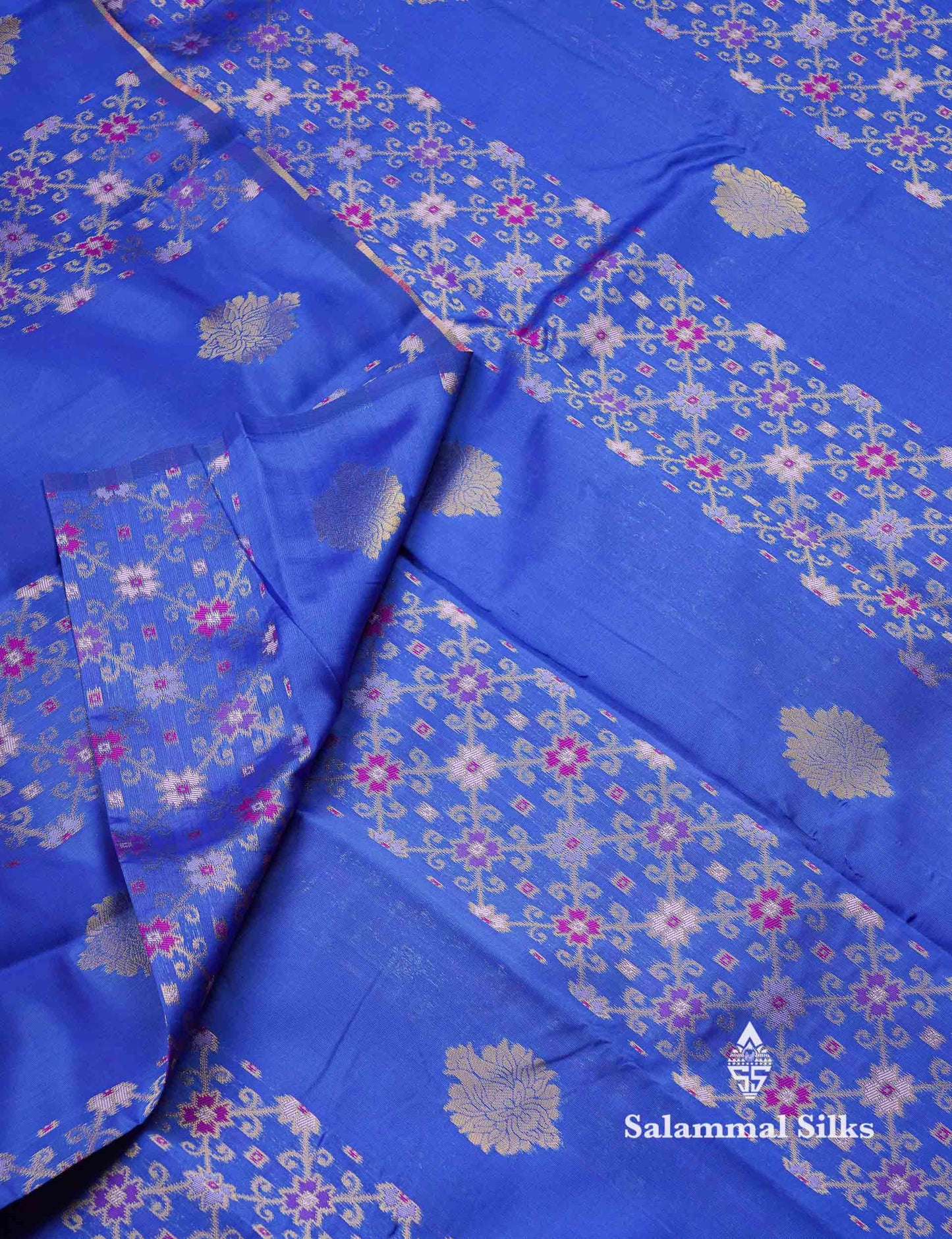 Beautiful Lavender Ikkat And Buttas Semi Silk Fancy Saree With Violet Blouse