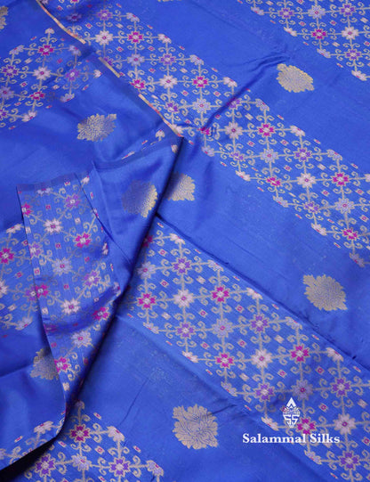 Beautiful Lavender Ikkat And Buttas Semi Silk Fancy Saree With Violet Blouse