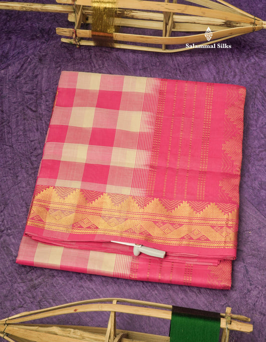 Paalum Pazham Checks Pure Silk Cotton Saree With Gold Zari Border
