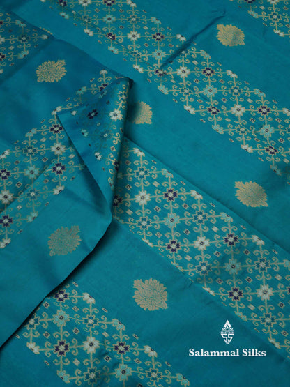 Beautiful Lavender Ikkat And Buttas Semi Silk Fancy Saree With Violet Blouse