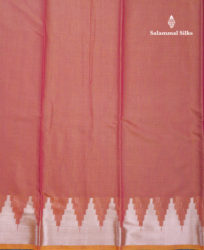 Dual Tone Mustard Yellow Beautiful Horizontal Lines Cotton Mix Fancy Saree With Silver Zari Temple Border