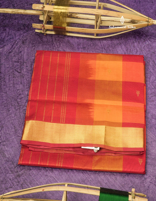 Paalum Pazham Checks Pure Silk Cotton Saree With Gold Zari Border