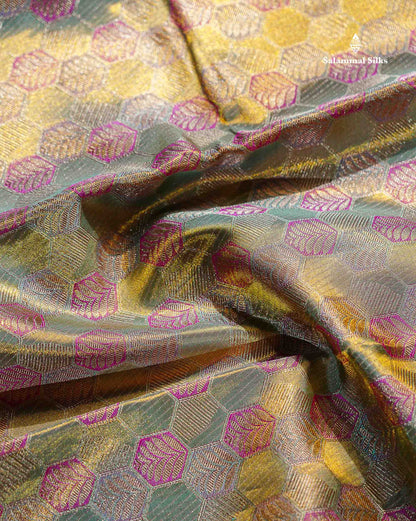 Light Green Colour Pure Kanjivaram Tissue Silk Saree with Pink Border