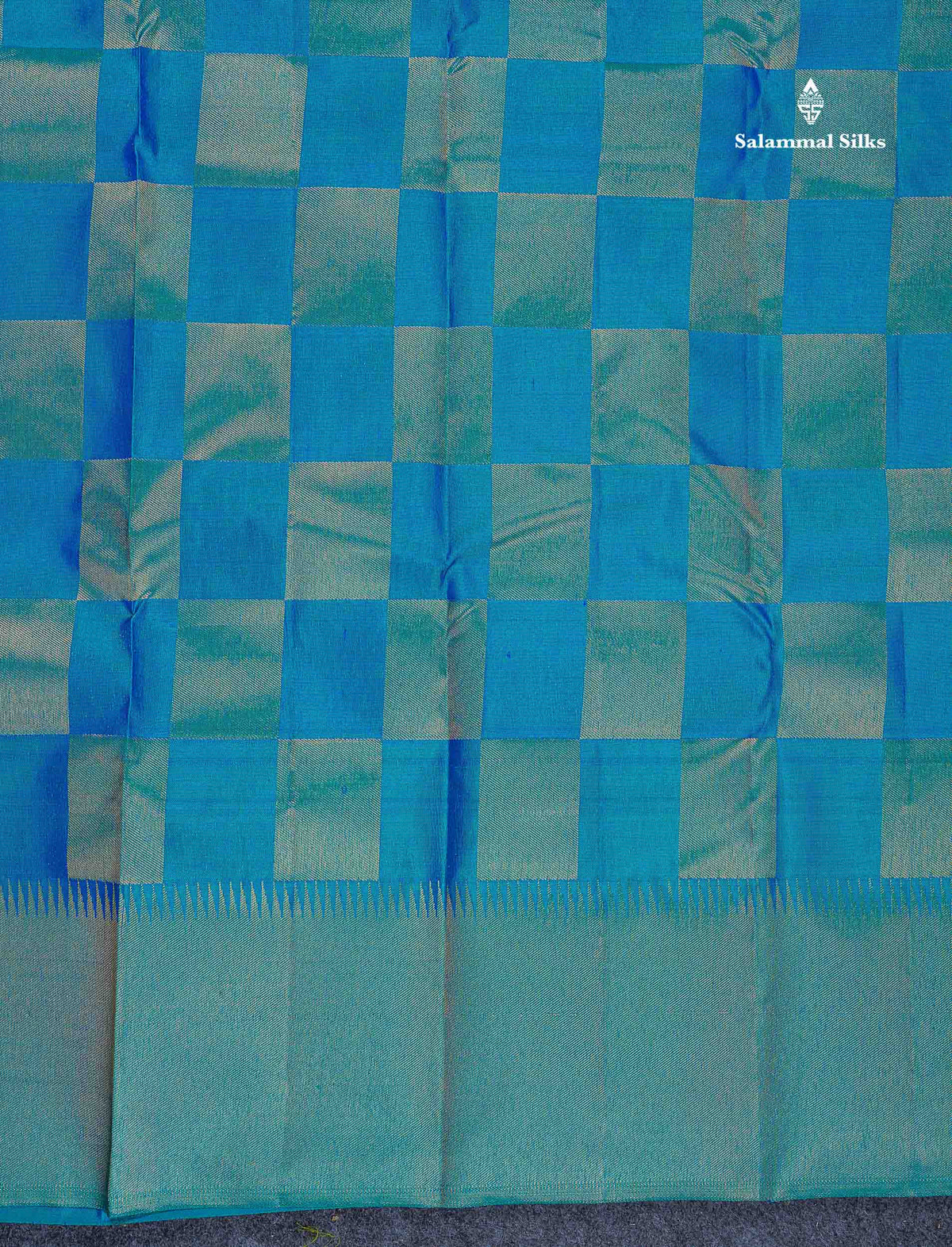 8 Kol Pure Kanjivaram Silk Saree - Dual Tone Peacock Blue Colour Body With Temple Border