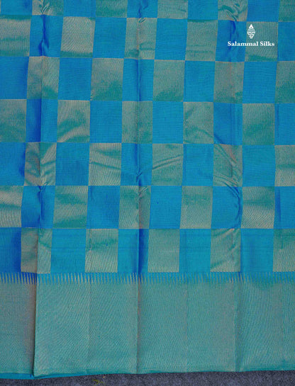 8 Kol Pure Kanjivaram Silk Saree - Dual Tone Peacock Blue Colour Body With Temple Border