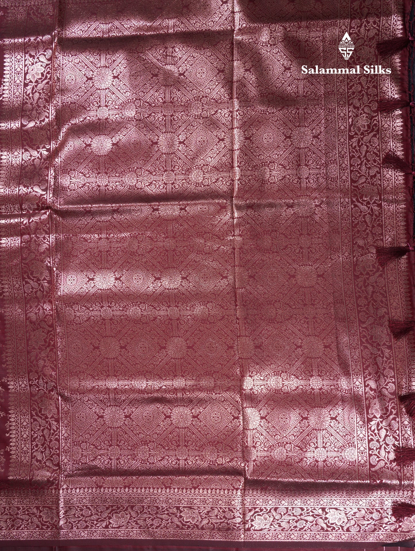 Beautiful Dark Maroon Semi Banaras Saree With Fancy Border