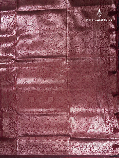 Beautiful Dark Maroon Semi Banaras Saree With Fancy Border