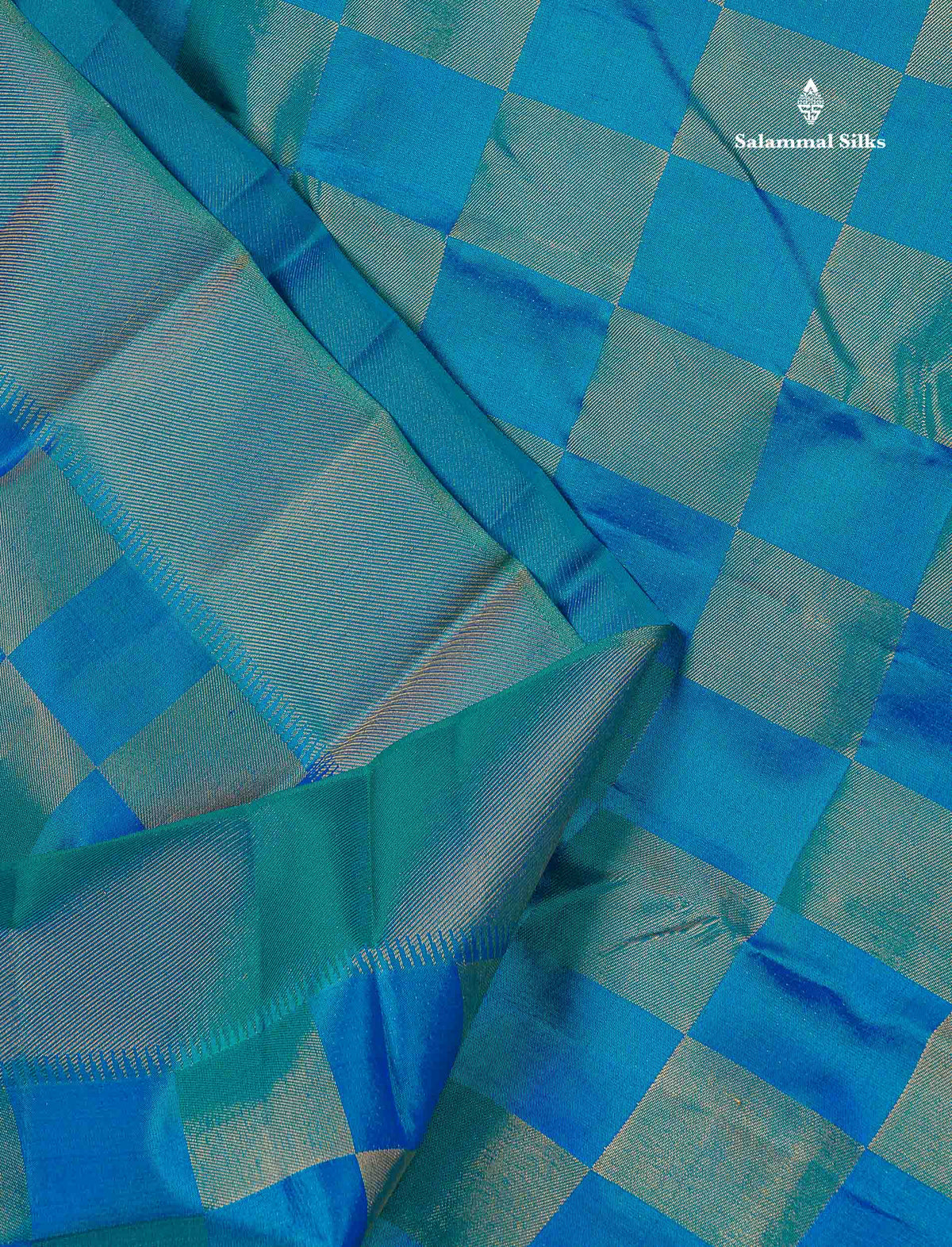 8 Kol Pure Kanjivaram Silk Saree - Dual Tone Peacock Blue Colour Body With Temple Border