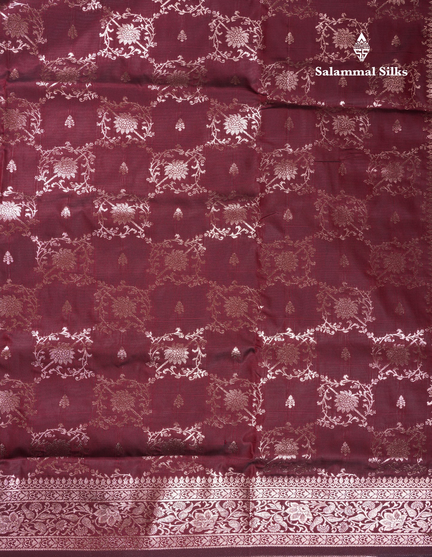 Beautiful Dark Maroon Semi Banaras Saree With Fancy Border