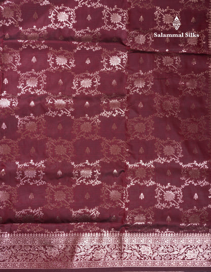 Beautiful Dark Maroon Semi Banaras Saree With Fancy Border