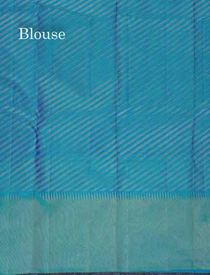 8 Kol Pure Kanjivaram Silk Saree - Dual Tone Peacock Blue Colour Body With Temple Border