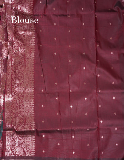 Beautiful Dark Maroon Semi Banaras Saree With Fancy Border