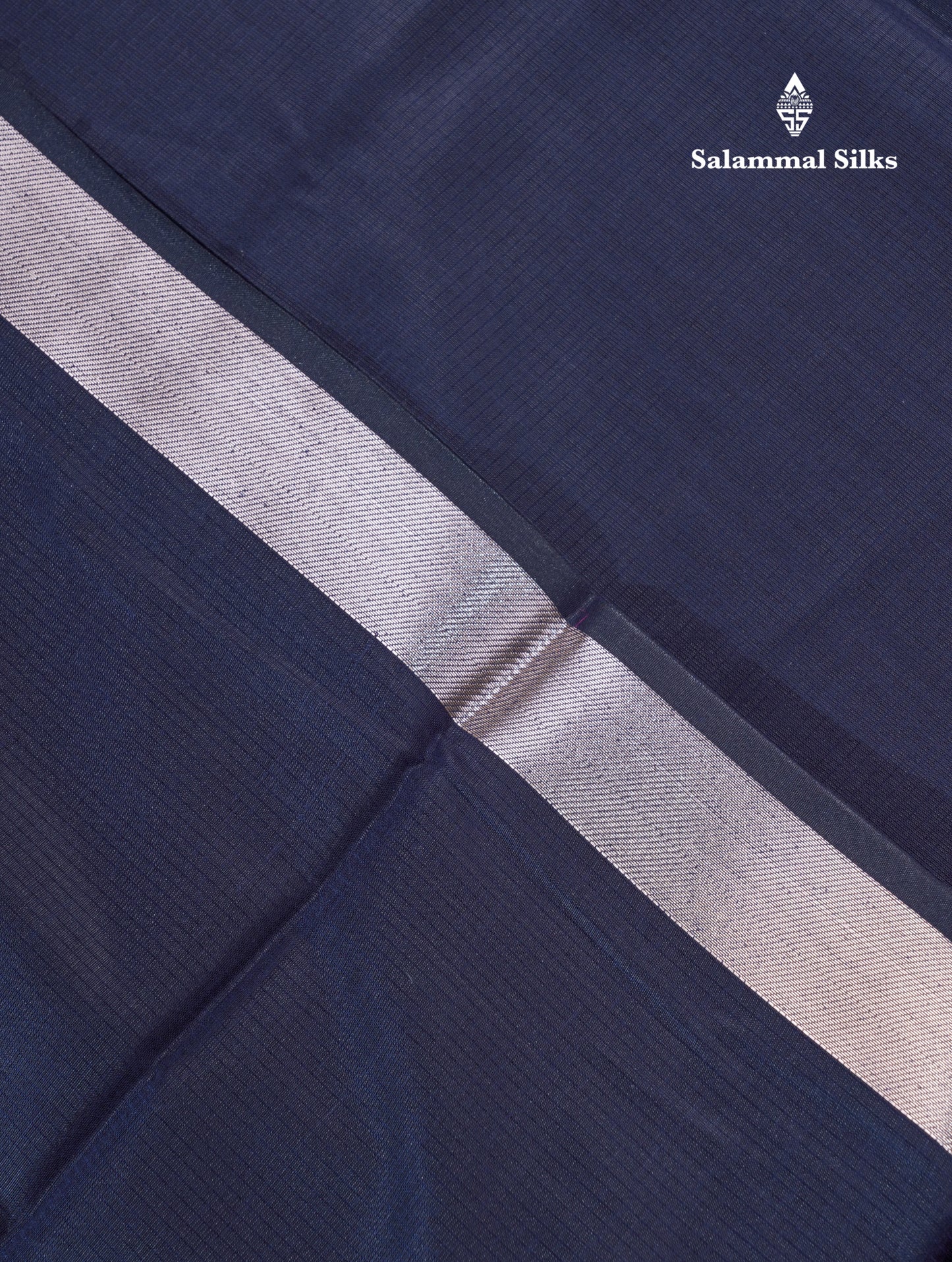 Navy Blue Beautiful Horizontal Lines Cotton Mix Fancy Saree With Silver Zari Temple Border