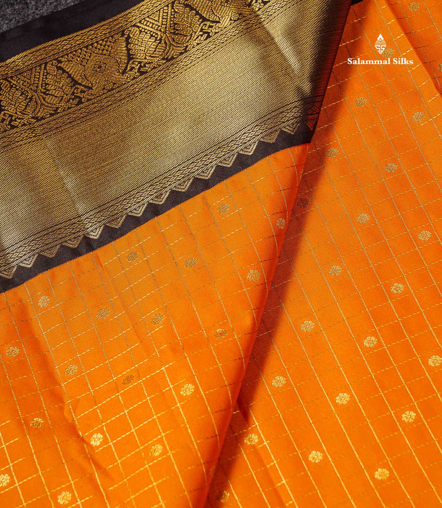 Semi Silk Saree - Mango Yellow Butta With Small Checks Along With Contrast Dark Brown Iruthala Pakshi Traditional Border