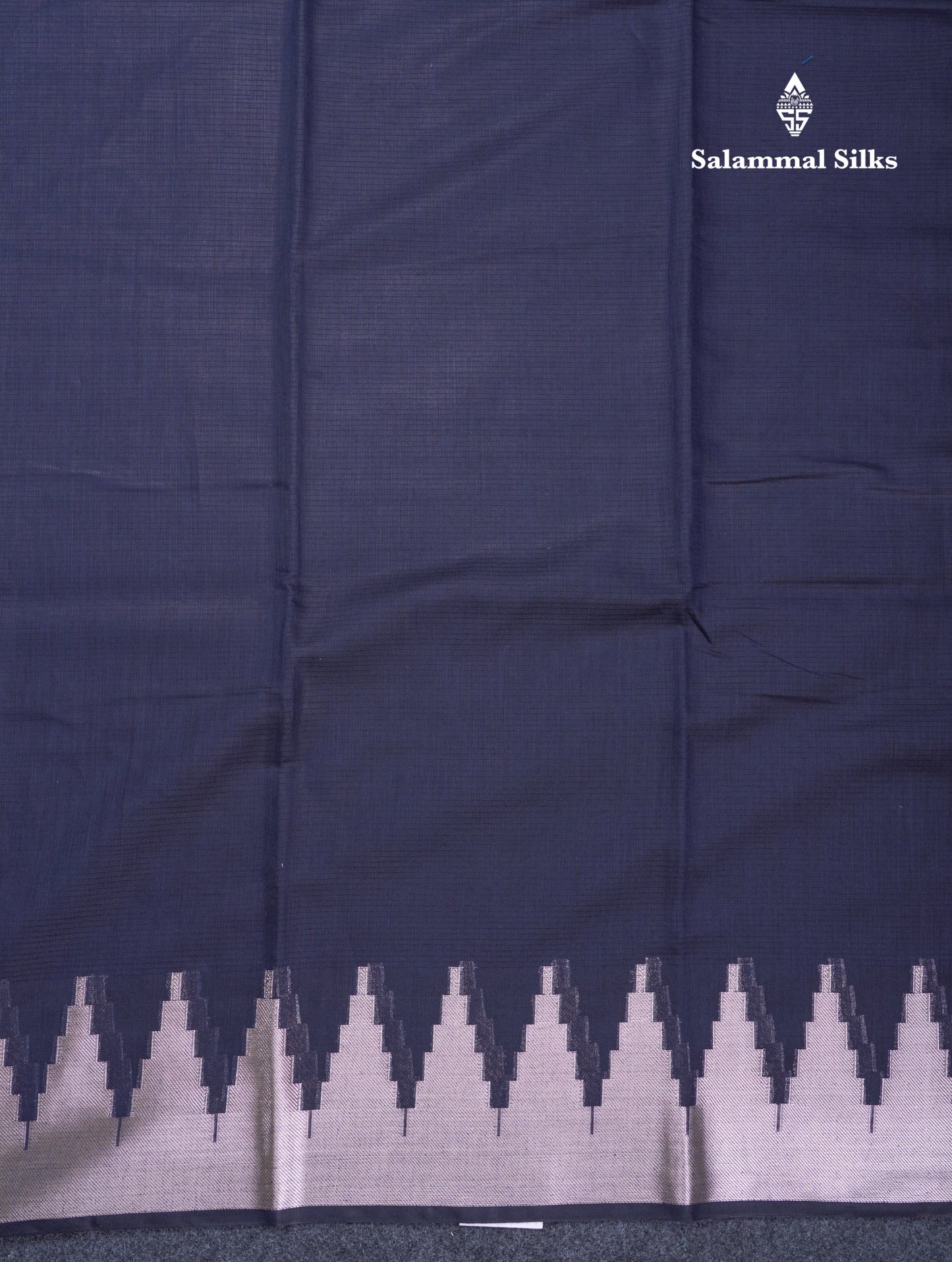 Navy Blue Beautiful Horizontal Lines Cotton Mix Fancy Saree With Silver Zari Temple Border